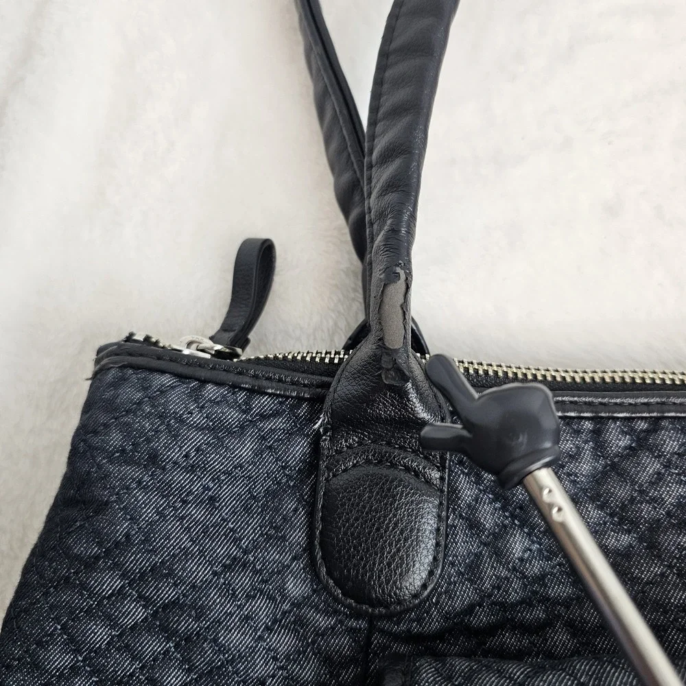 Vera Bradley Classic Denim Navy Carson East West Tote Faux Leather Trim